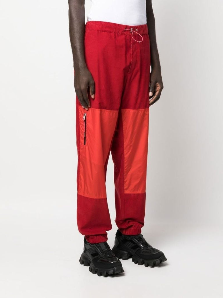 Red Colourblock Corduroy Track Pants