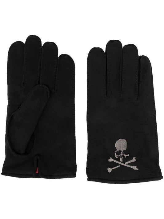Black Embroidered Skull Gloves