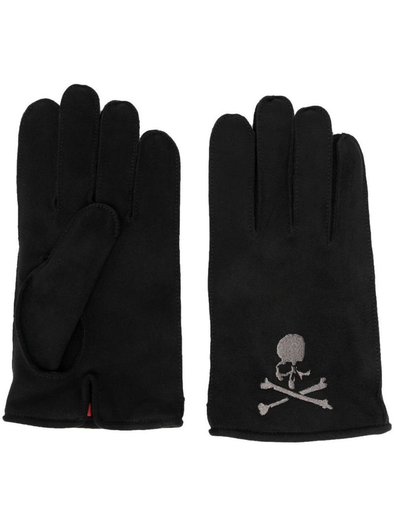Black Embroidered Skull Gloves