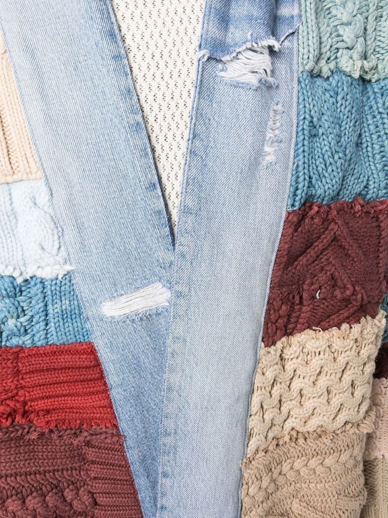 Blue Patchwork Denim-trim Cotton Cardigan