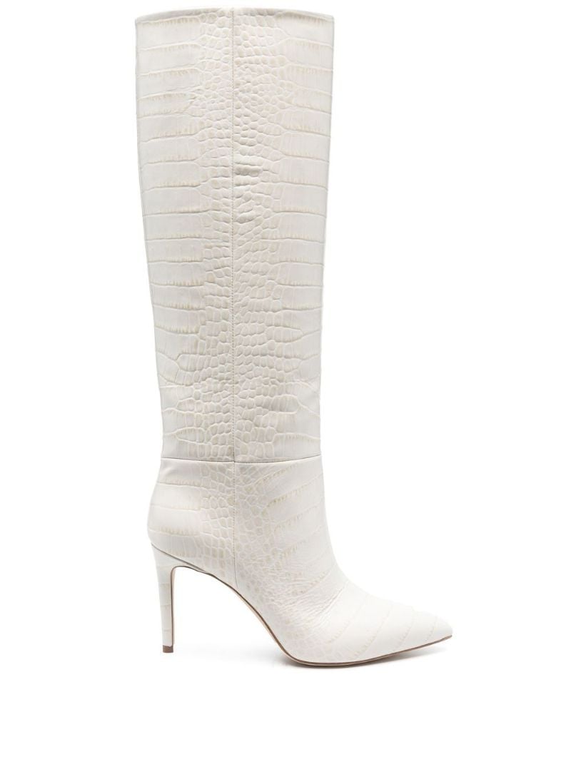 White 105 Crocodile Embossed Knee-high Boots