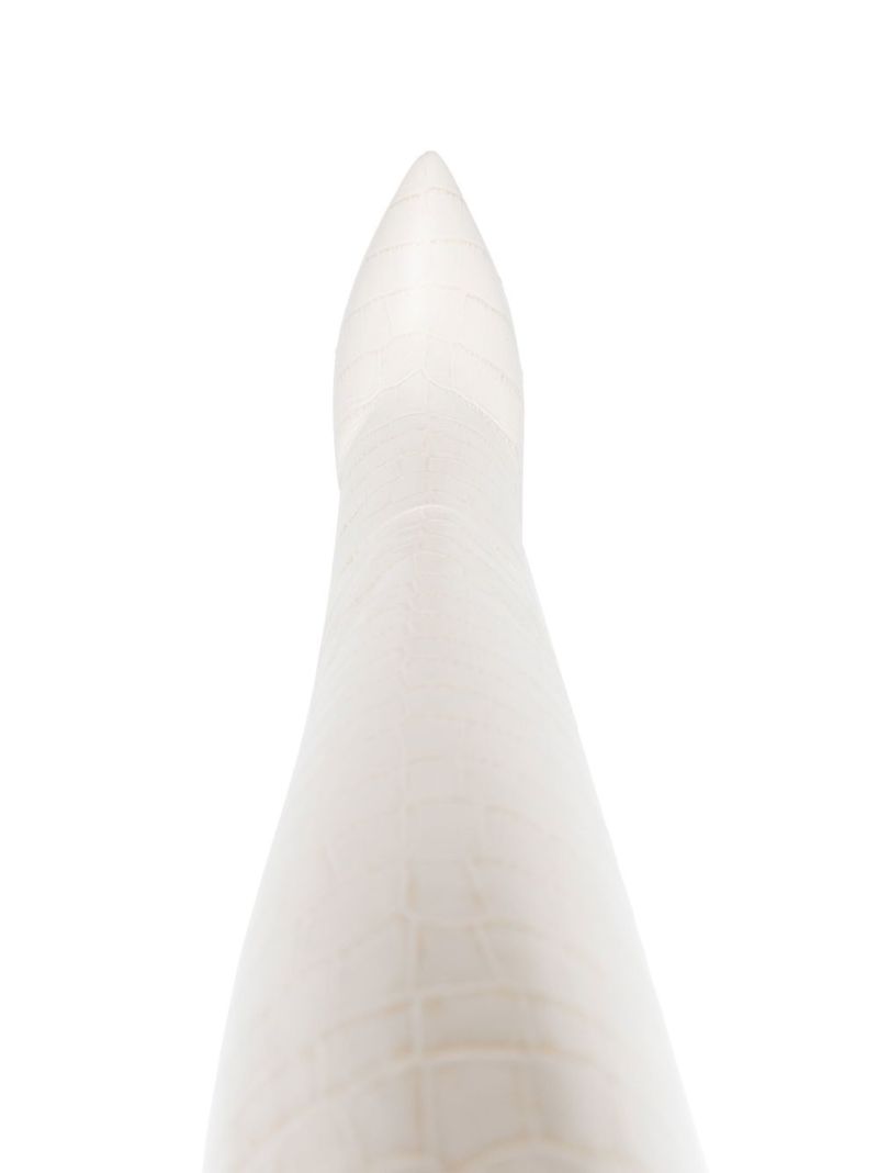 White 105 Crocodile Embossed Knee-high Boots