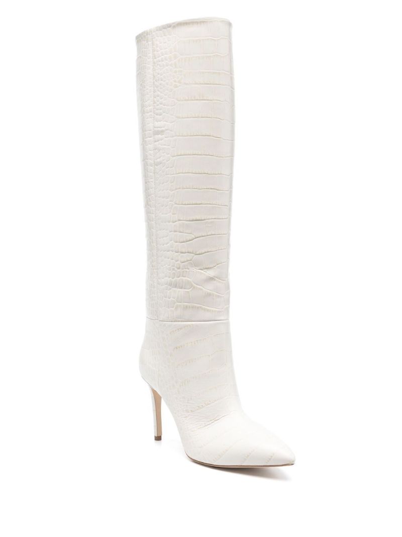 White 105 Crocodile Embossed Knee-high Boots