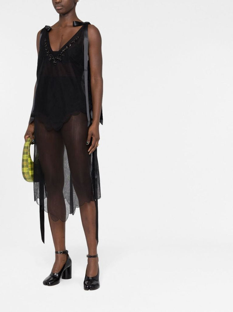 Black Embellished Sheer Midi Dress