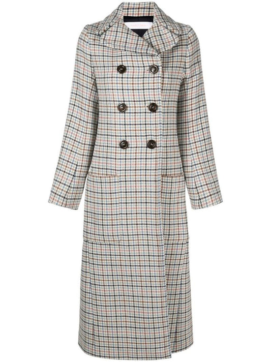Neutral Check Double-breasted Coat