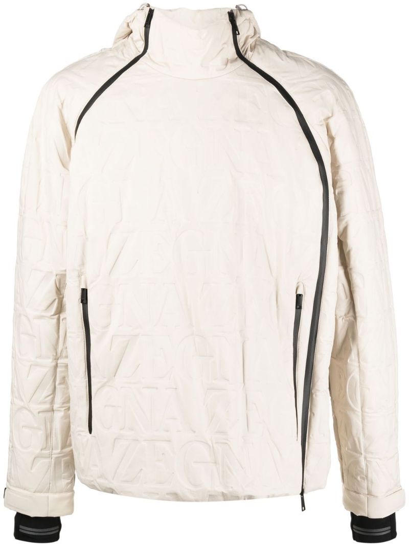 White Debossed Logo Hooded Jacket