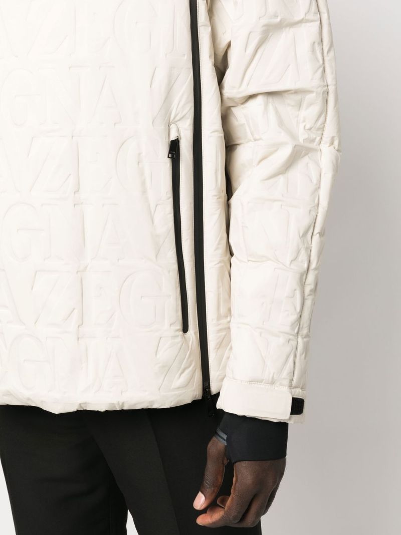 White Debossed Logo Hooded Jacket