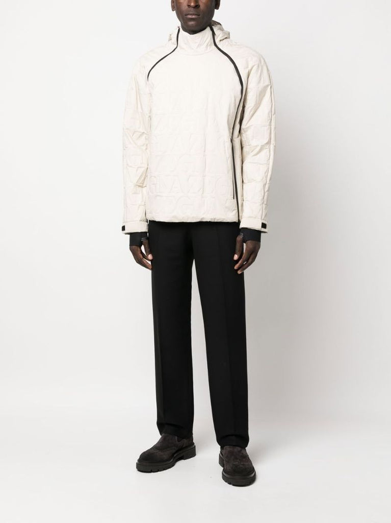 White Debossed Logo Hooded Jacket