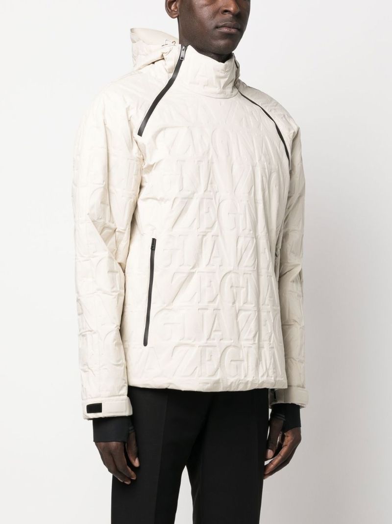 White Debossed Logo Hooded Jacket