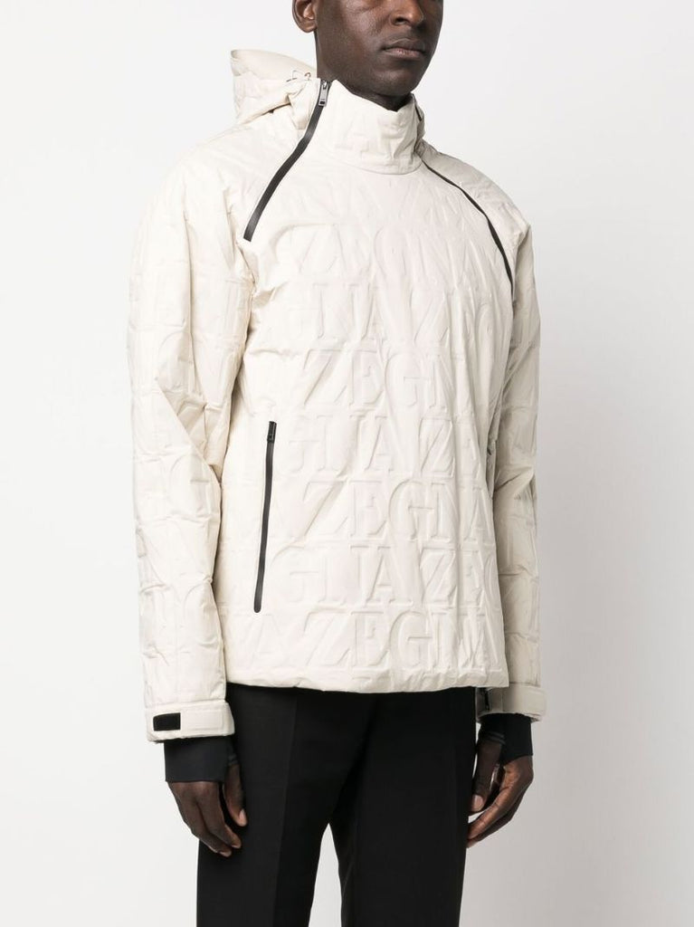 White Debossed Logo Hooded Jacket