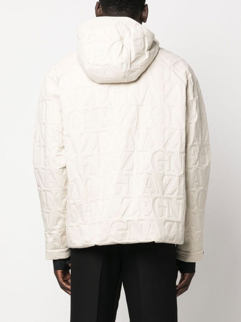 White Debossed Logo Hooded Jacket
