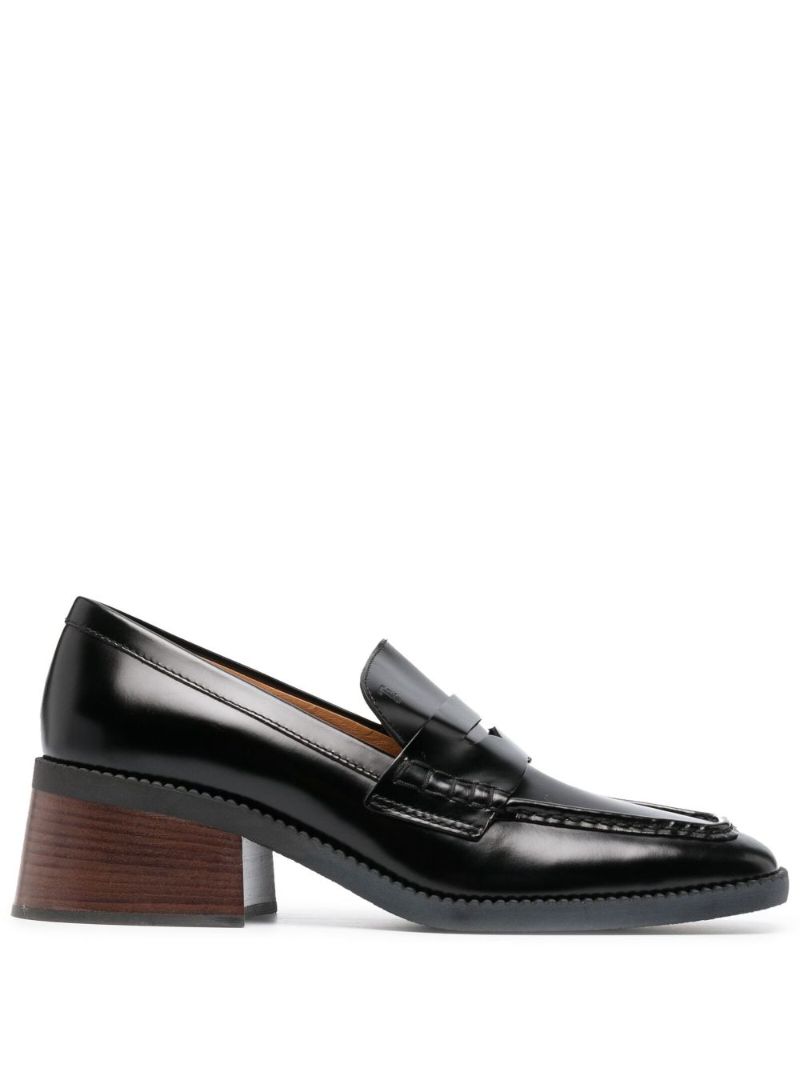 Black Block Heel 55 Leather Loafers
