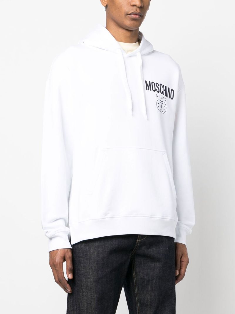 White Dqm Smile Logo Cotton Hoodie