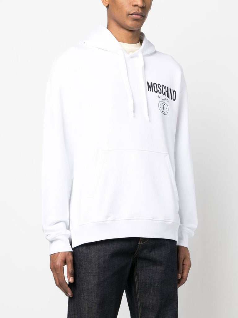 White Dqm Smile Logo Cotton Hoodie