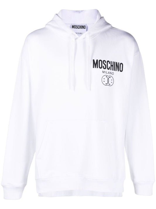 White Dqm Smile Logo Cotton Hoodie