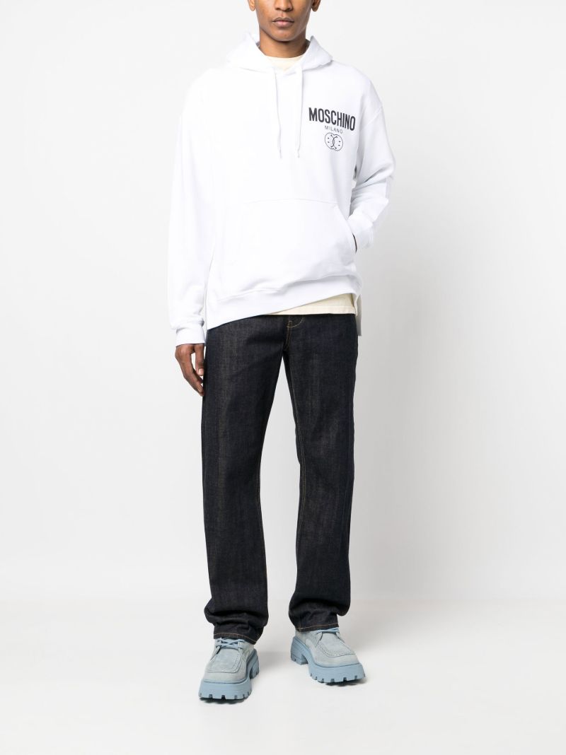 White Dqm Smile Logo Cotton Hoodie