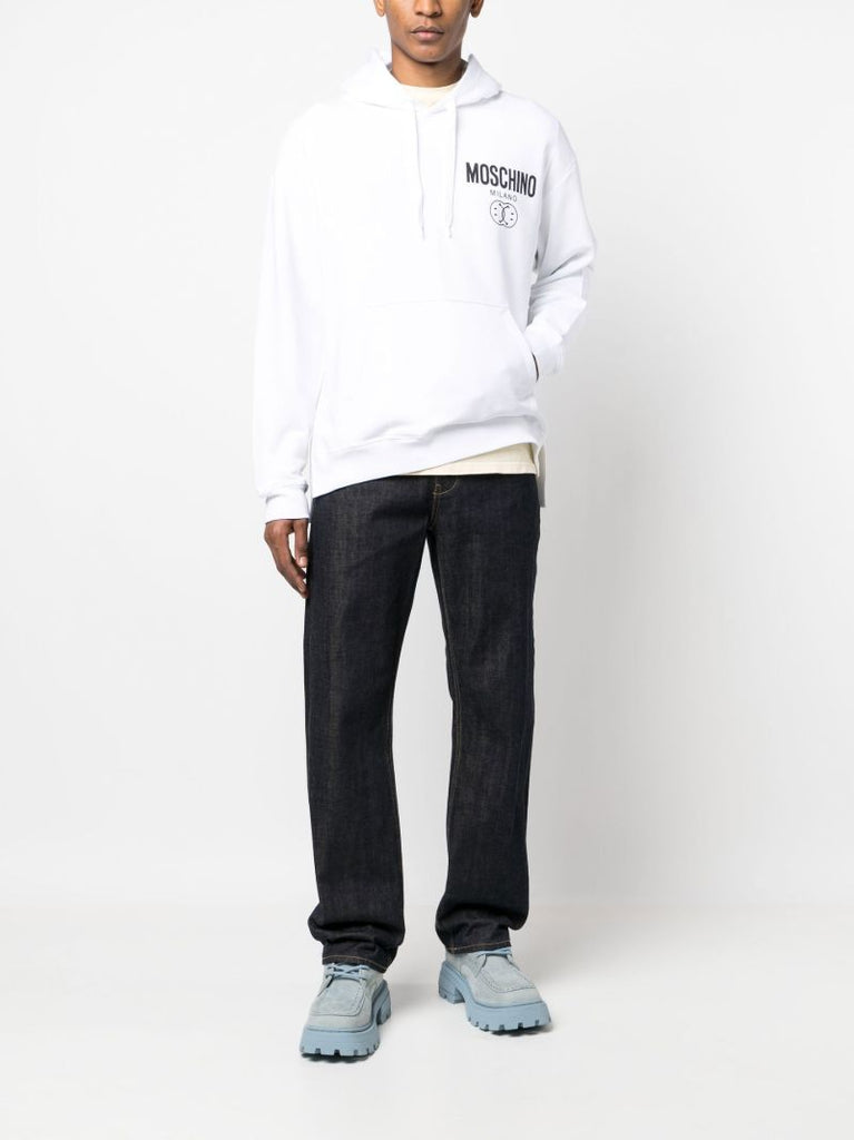 White Dqm Smile Logo Cotton Hoodie