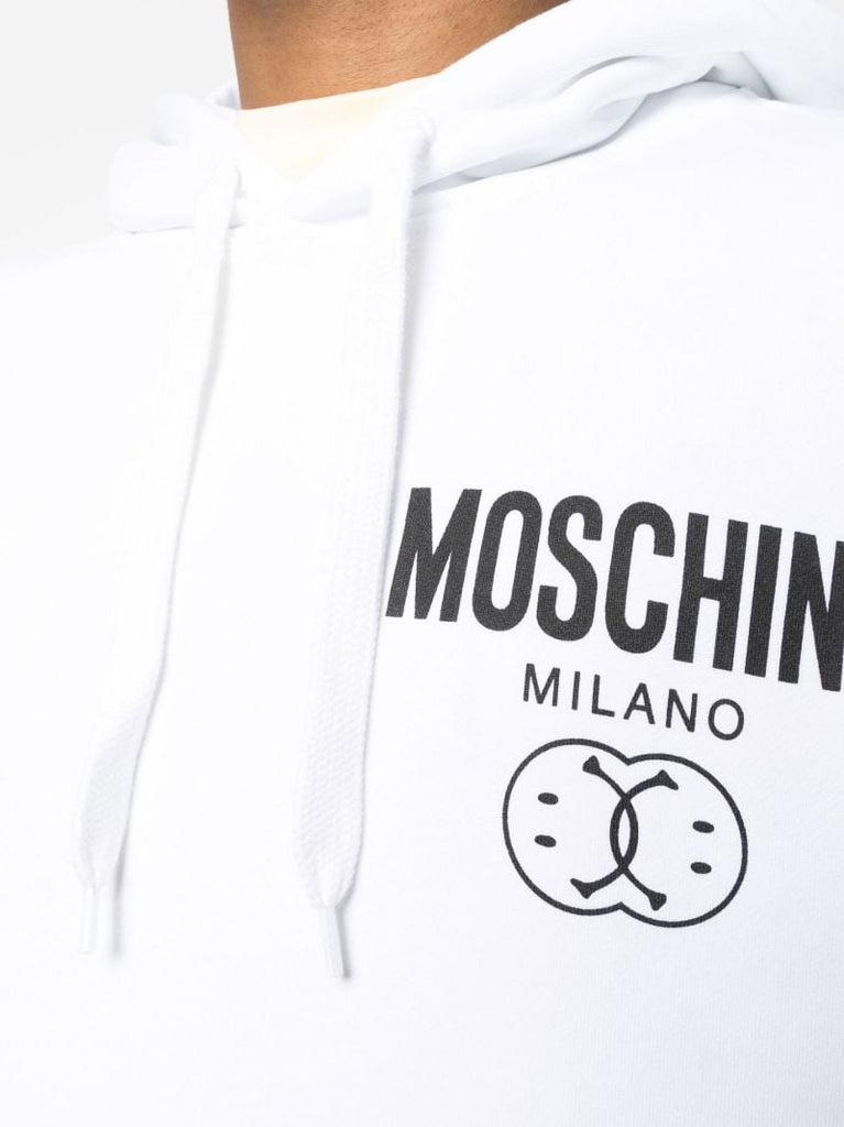 White Dqm Smile Logo Cotton Hoodie