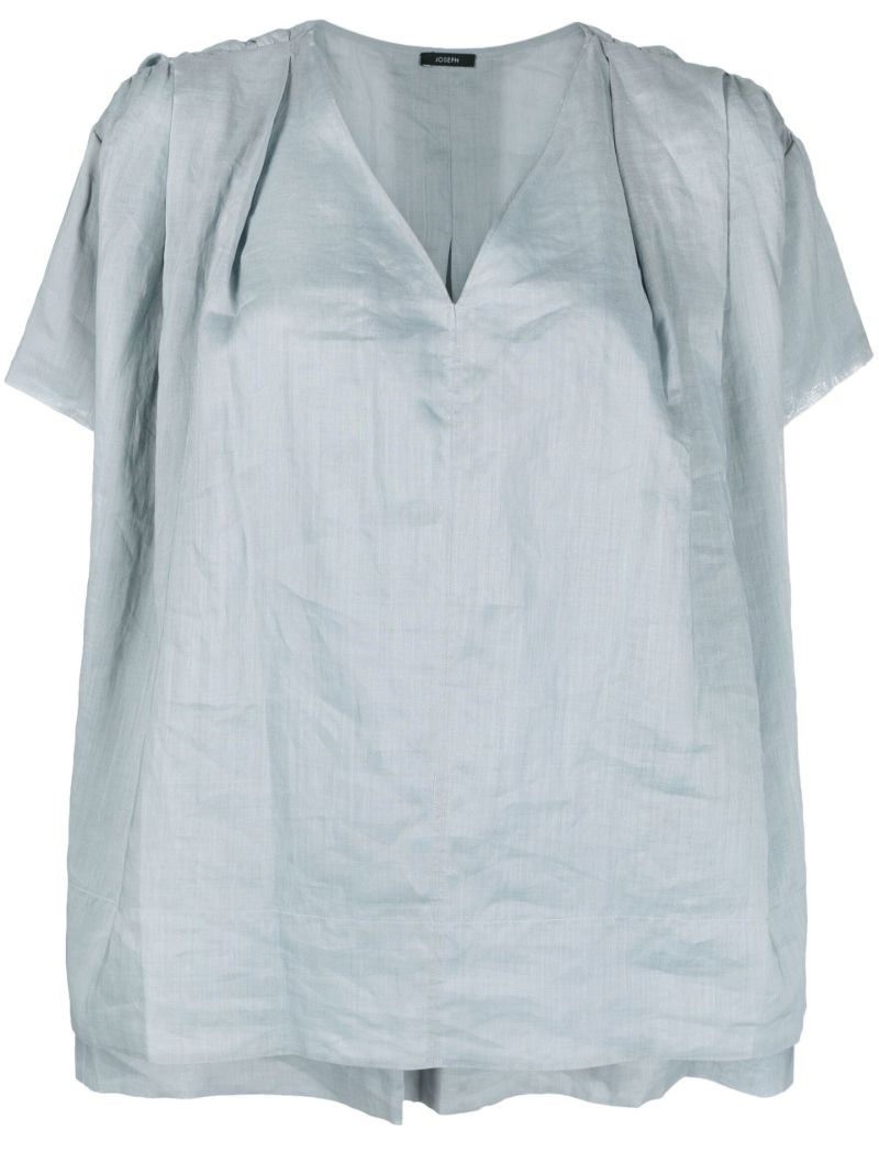 Blue Ramie Voile Fletcher Blouse