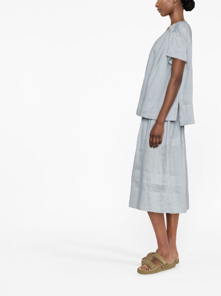 Blue Ramie Voile Fletcher Blouse
