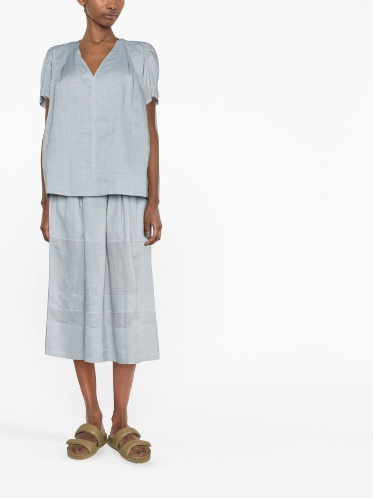 Blue Ramie Voile Fletcher Blouse
