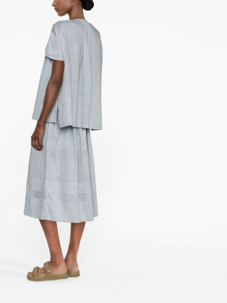 Blue Ramie Voile Fletcher Blouse