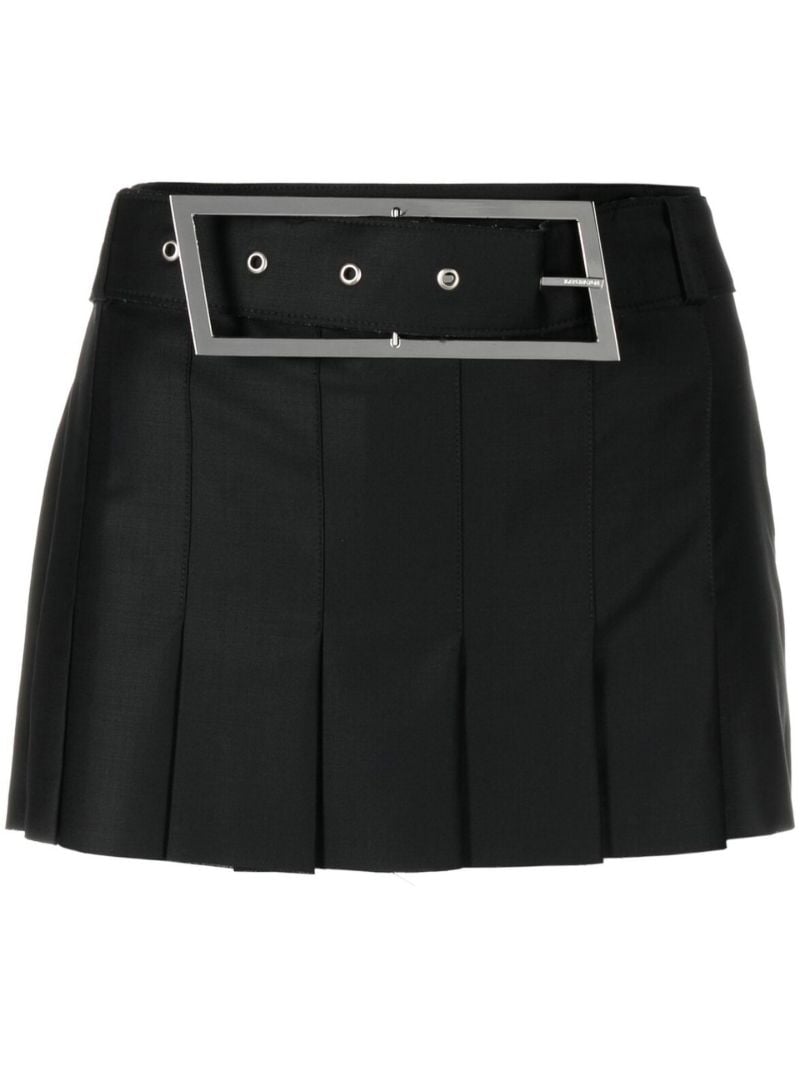 Black Belted Pleated Mini Skirt