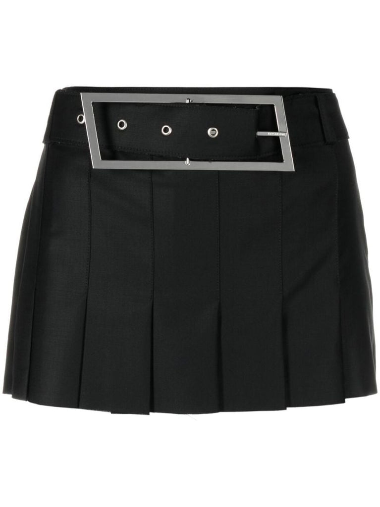 Black Belted Pleated Mini Skirt