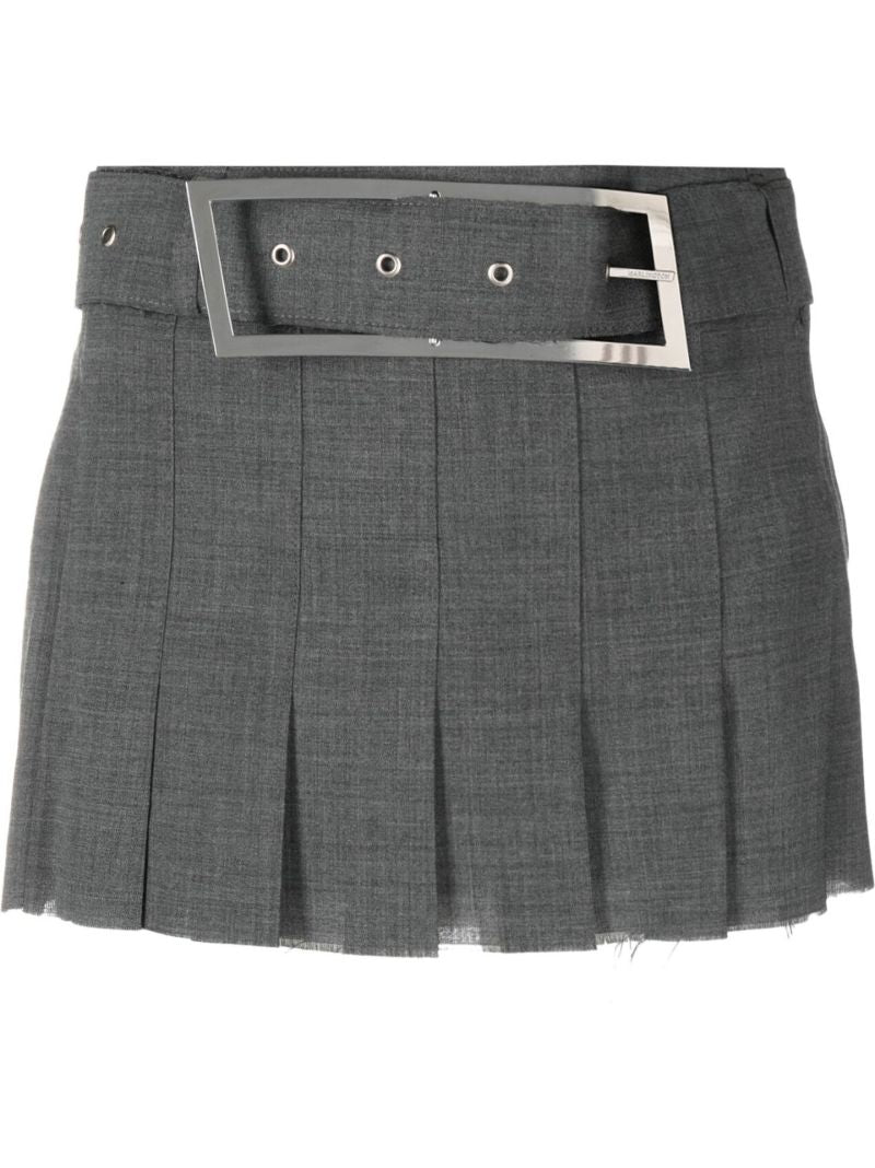 Grey Belted Pleated Mini Skirt