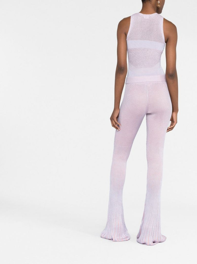 Purple Jelly Ribbed Knit Flared Trousers