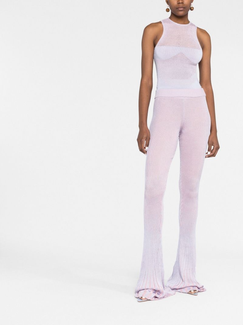 Purple Jelly Ribbed Knit Flared Trousers