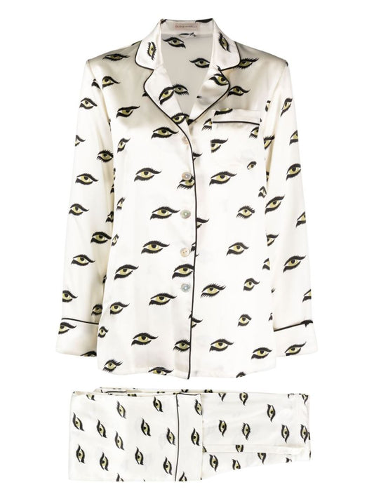 White Lila Hydra Silk Satin Pyjamas