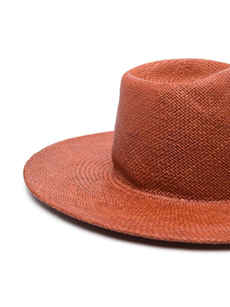 Brown Logo-embroidered Straw Fedora Hat