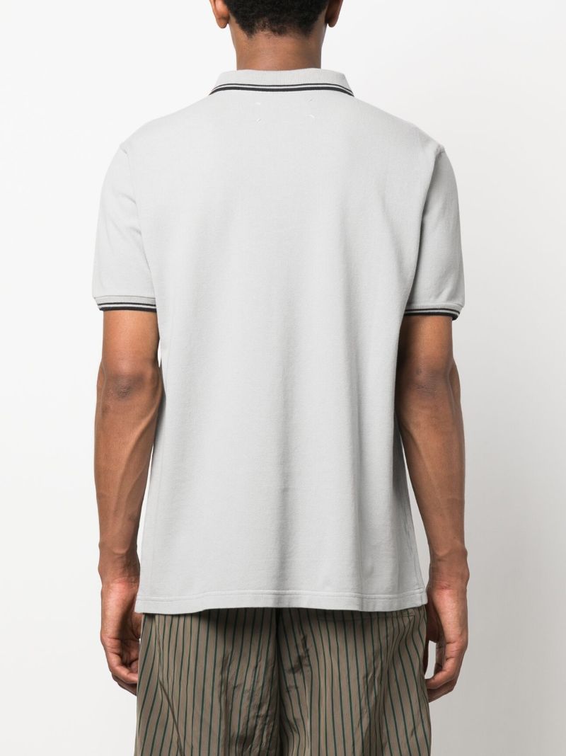 Grey Cotton Stripe Trim Polo Shirt