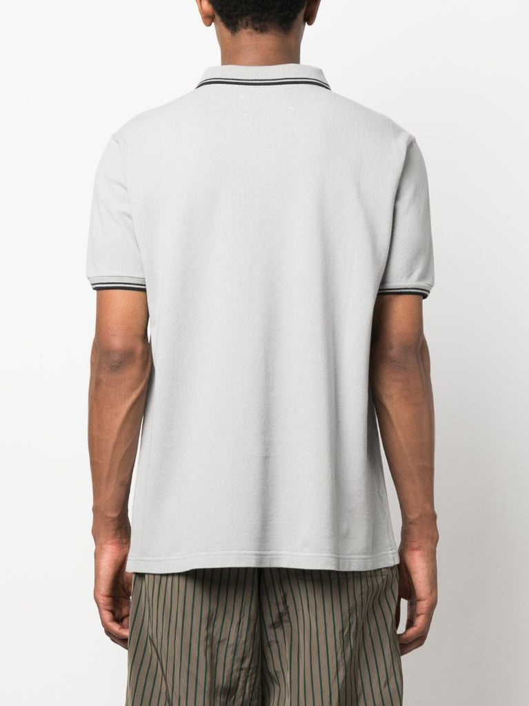 Grey Cotton Stripe Trim Polo Shirt