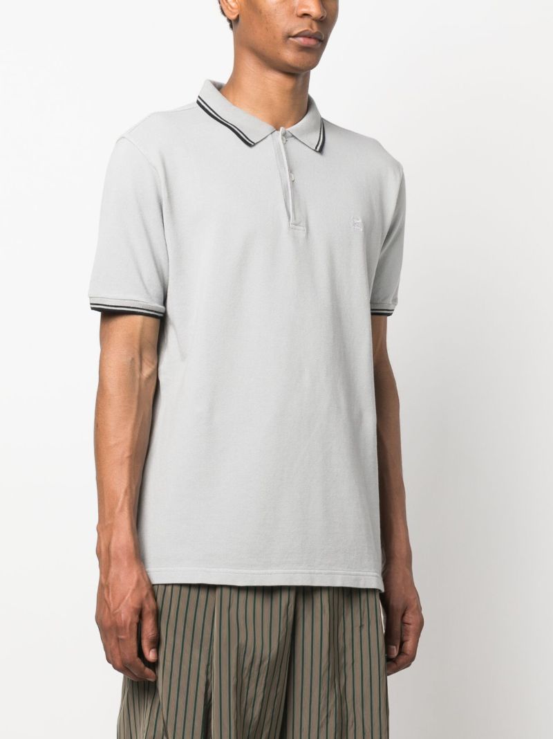 Grey Cotton Stripe Trim Polo Shirt