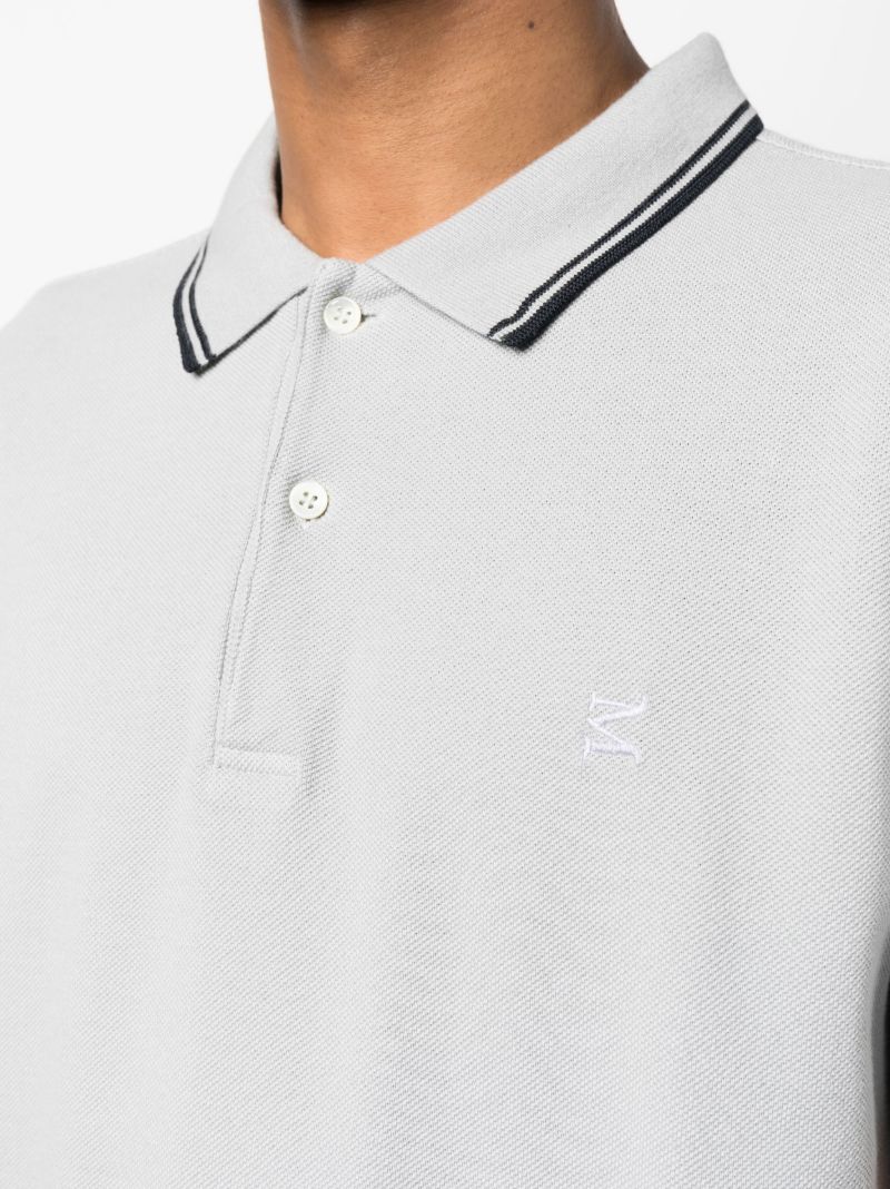 Grey Cotton Stripe Trim Polo Shirt