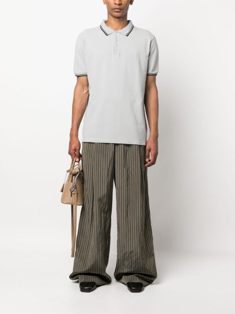 Grey Cotton Stripe Trim Polo Shirt