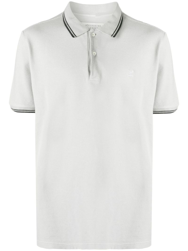 Grey Cotton Stripe Trim Polo Shirt