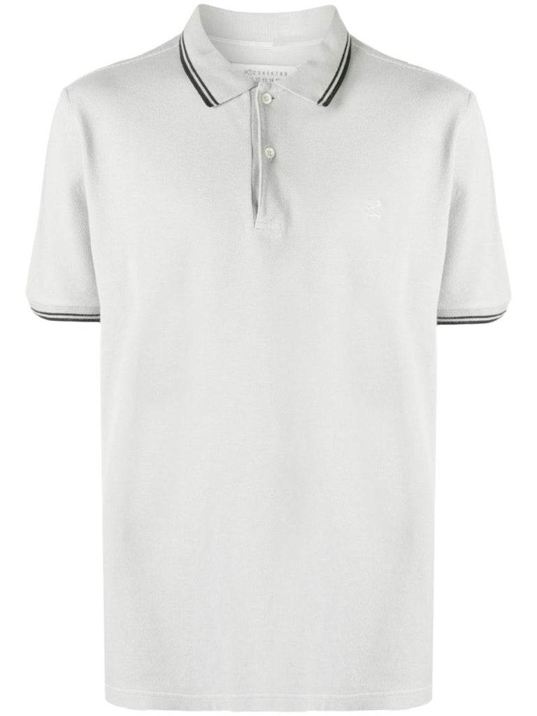 Grey Cotton Stripe Trim Polo Shirt