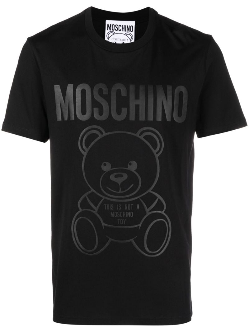 Black Teddy Bear Logo Cotton T-shirt