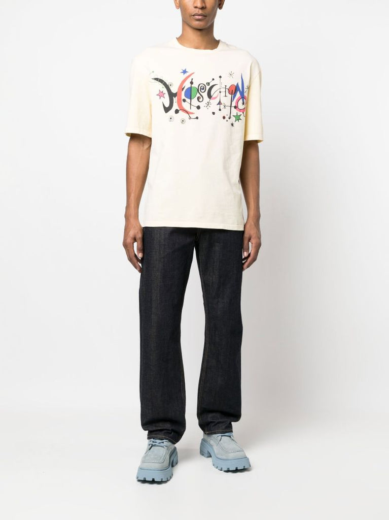 Yellow New Wave Logo Print Cotton T-shirt