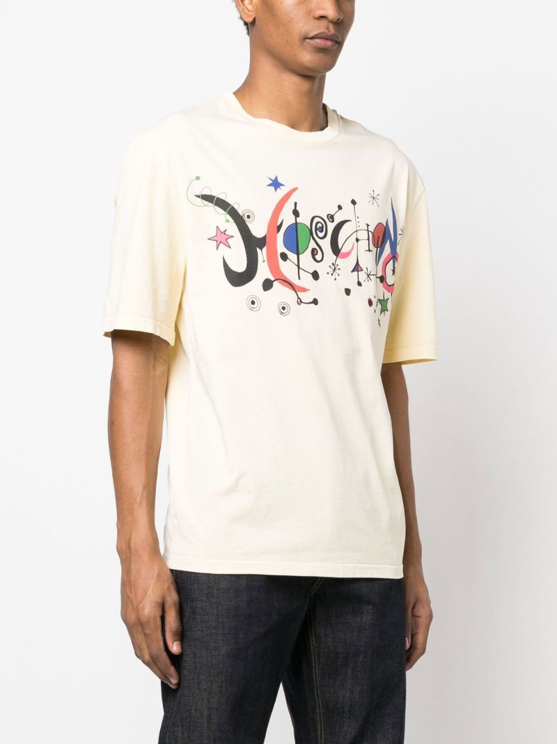 Yellow New Wave Logo Print Cotton T-shirt