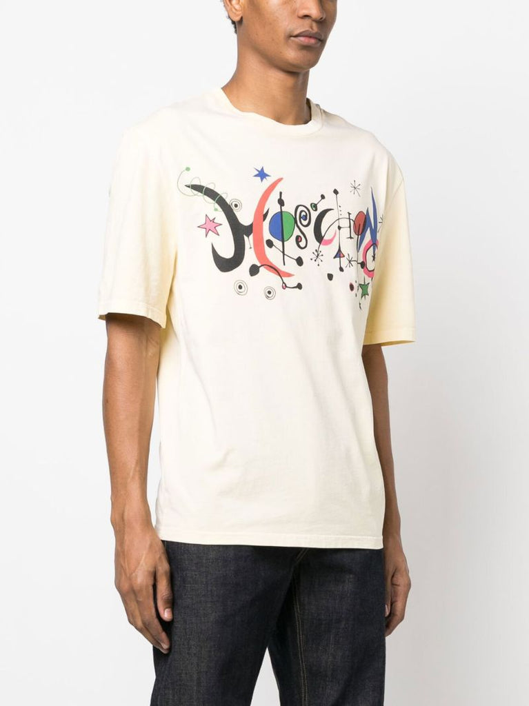 Yellow New Wave Logo Print Cotton T-shirt