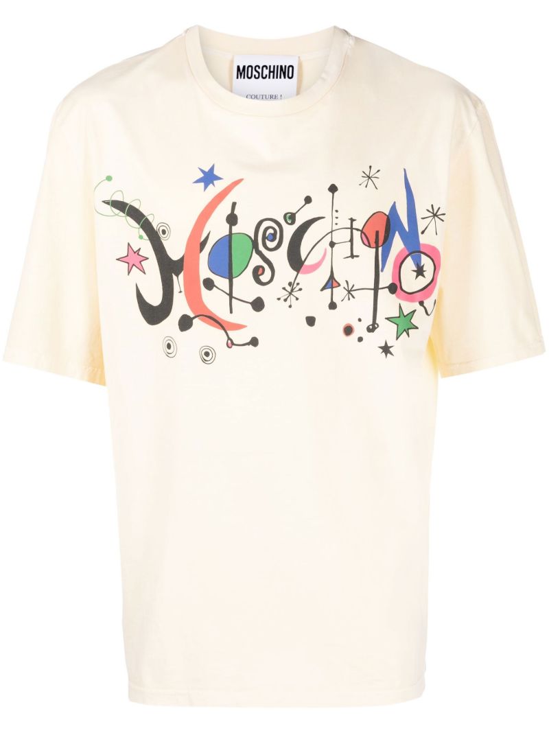 Yellow New Wave Logo Print Cotton T-shirt