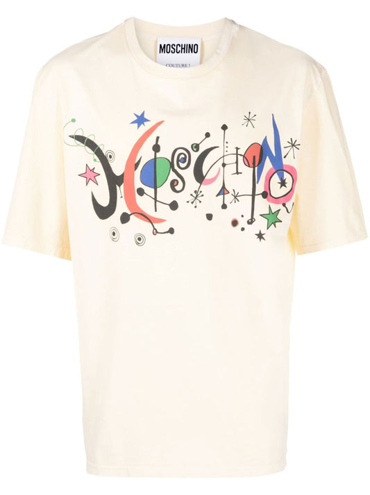 Yellow New Wave Logo Print Cotton T-shirt