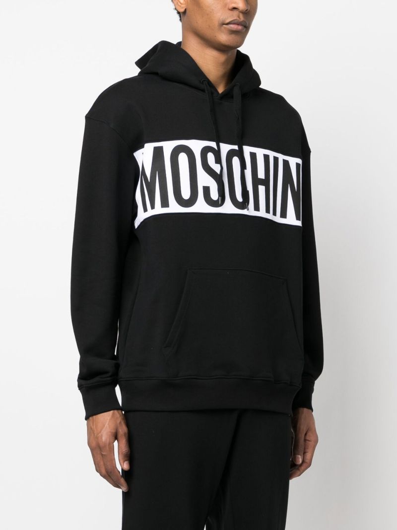 Black Institutional Logo Print Cotton Hoodie