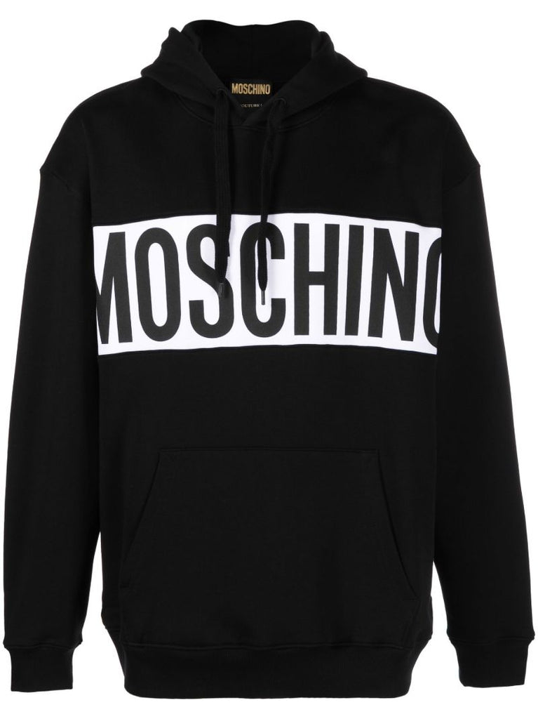 Black Institutional Logo Print Cotton Hoodie