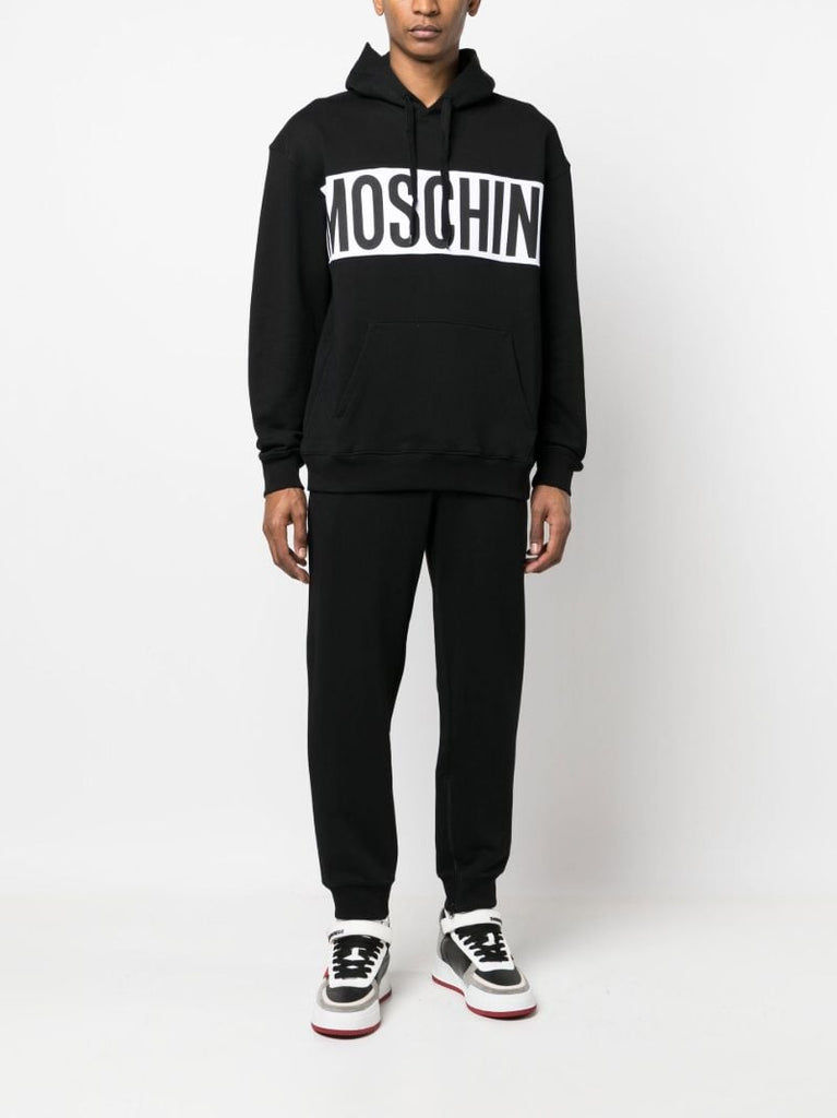 Black Institutional Logo Print Cotton Hoodie