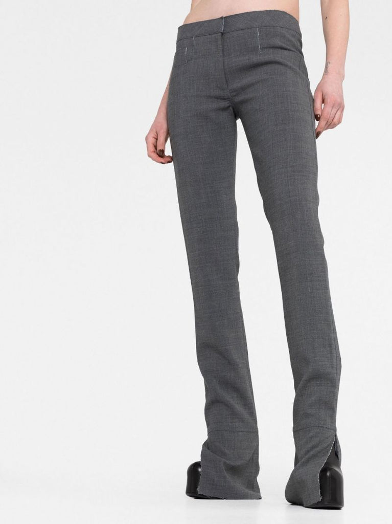 Grey Slub Textured Flared Trousers